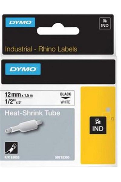 TREND Dymo 18055 Rhinopro White-Black Heat Shrinkable Ribbon 12 mm X 1.5 Mt