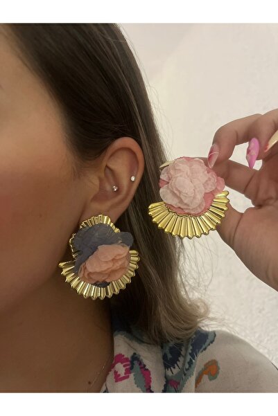 MyladyAccessoriess Tulle Detailed Colorful Flower Earrings Gray