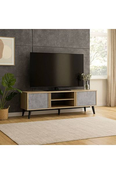 Al Saada Home TV Unit - 140×40×45 cm - Wooden Grey