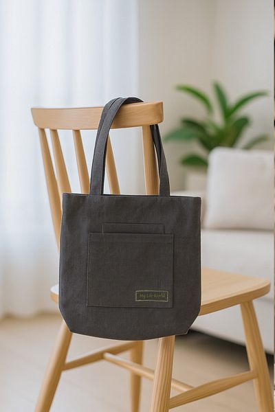 YUNUSOĞLU HOME Multi-Purpose Premium Single Snap Life Printed Gray Medium Size Canvas Hand and Shoulder Bag