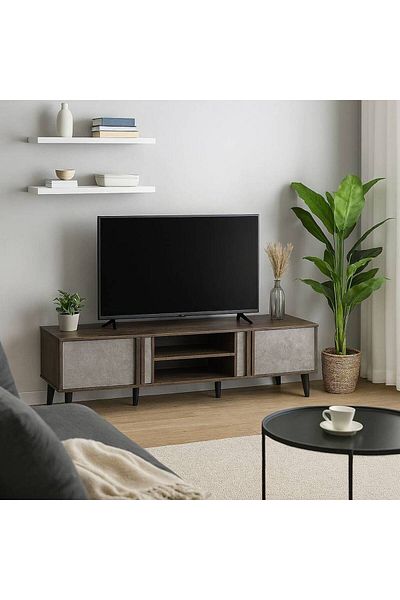 Al Saada Home وحدة تلفزيون - 140×40×45 سم - بني رمادي