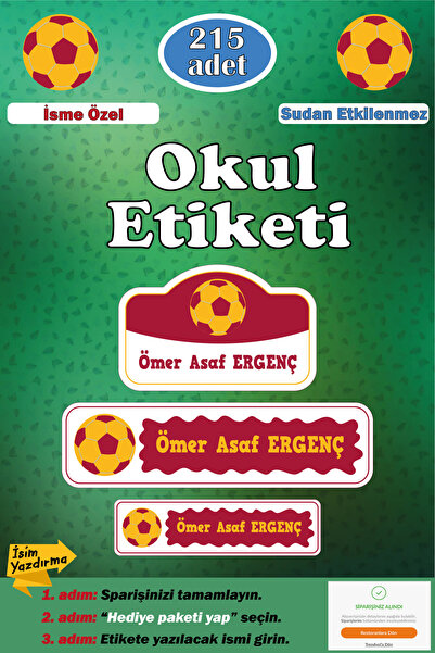 GSticker İsme Özel Okul Etiketi Kalem Defter Etiketi Sticker Çocuk Futbol Sar...