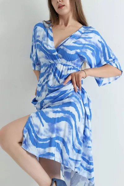 Gülmude Double Breasted Collar Slit Woven Viscose Women's Dress (120 cm)