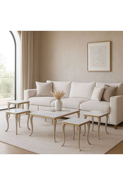 Al Saada Home طقم طاولة خدمة سيراميك 4+1 - ذهبي