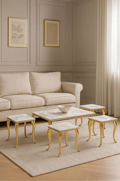 Al Saada Home طقم طاولة خدمة سيراميك ٤+١ - ذهبي