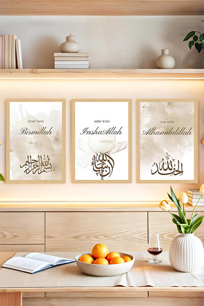 kutuTR 🖼️ Manevi Mesajlı Bismillah, InshaAllah, Alhamdulillah 3’lü Tablo Set...