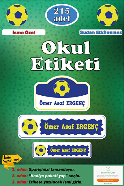 GSticker İsme Özel Okul Etiketi Kalem Defter Etiketi Sticker Çocuk Futbol Sar...