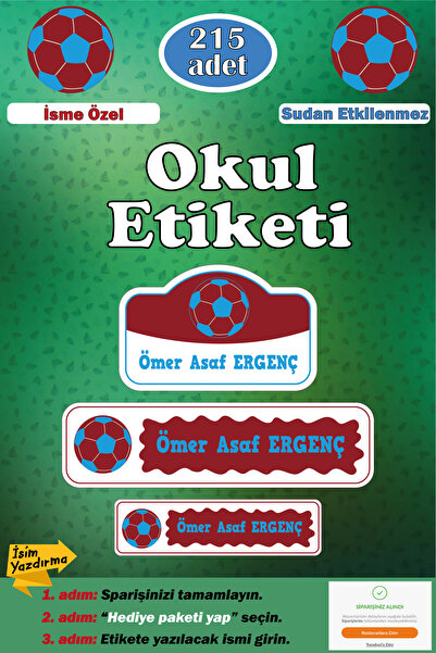GSticker İsme Özel Okul Etiketi Kalem Defter Etiketi Sticker Çocuk Bordo Mavi...