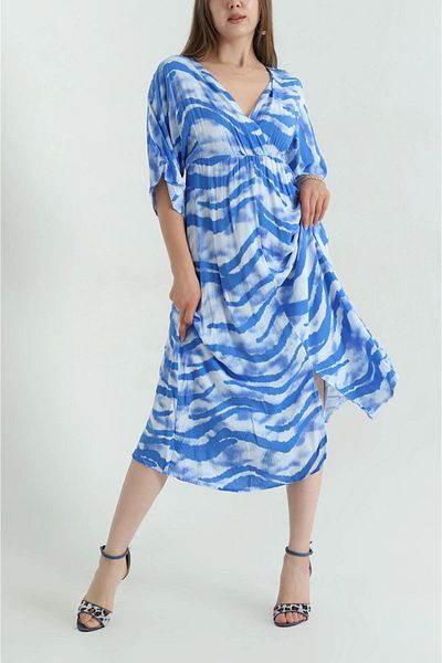 Gülmude Double Breasted Collar Slit Woven Viscose Women's Dress (120 cm)
