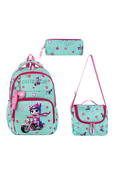 QL ACCESSORY Set de ghiozdane pentru școală inițială Cute Cat