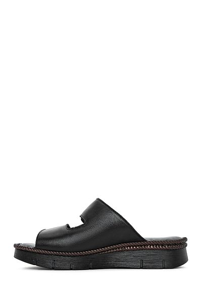 Derimod Women's Black Double Striped Leather Comfort Slippers 25Sfd320918