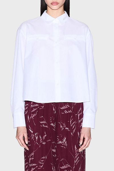 Armani Exchange Cotton Boxy Fit Long Sleeve Logo Crop Shirt Shirt Xw000668 Af15983 U0002