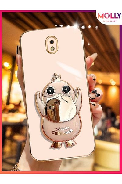 Molly Rose Cute Duck Stand Luxury Silicone Case with Gold Detail on the Edges for Samsung Galaxy J7 Pro