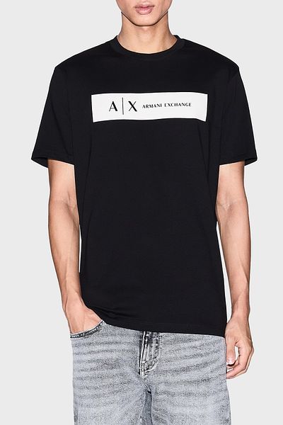 Armani Exchange Tricou cu logo imprimat din bumbac, cu croiala normală, cu gâtul rotund, pentru bărbați, XM001425 AF1036