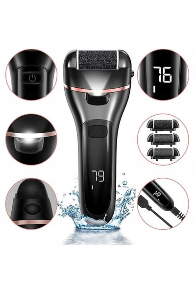 WELSMAR Electric Foot File for Heels, Calluses, Dead Skin, LCD Battery Display, LED Light, 2 Speeds, 2000 rp