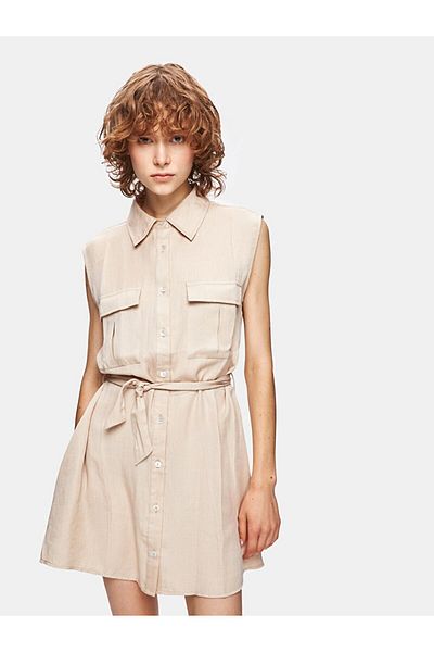 Ltb Basic Sleeveless Beige Dress