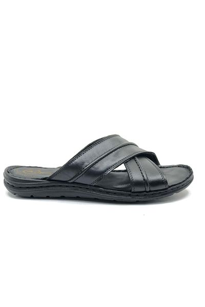KOCAMANLAR Soldier 1922-25 100% Genuine Leather Men's Full Orthopedic Slippers Black