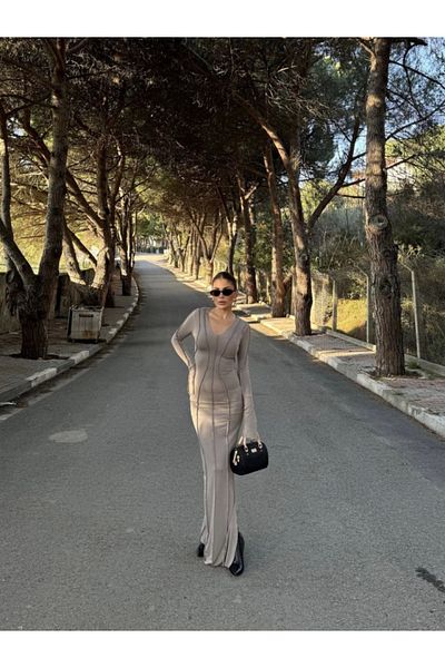 Simala Rochie lungă și elegantă pentru femei, cu decolteu în V, cu cusături, cu fante, sezon nou