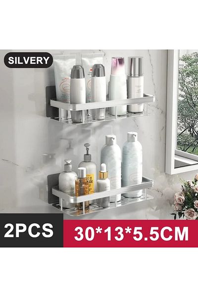 Choice StyleB-Silvery-2PCS Bathroom Shelf Kitchen Storage Organizer Aluminum Alloy Shampoo Rack Shower Shel