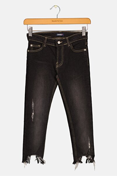 Overkids بنطلون جينز قابل للتمدد مغسول للبنات، أسود
