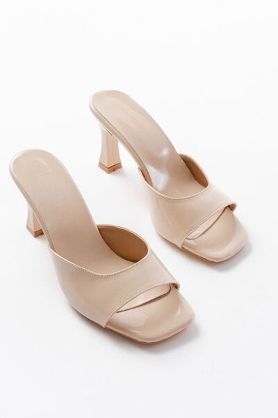 ElloLita S-617 Beige Patent Leather Daily Heeled Women's Slippers