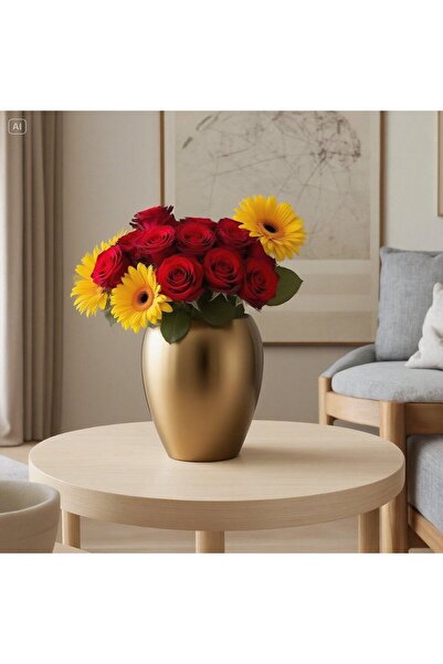 Lui Tasarım Gold Rengi 15 cm Orta Boy İskandinav Tarzı Gold Trend Bohem Sade Vazo