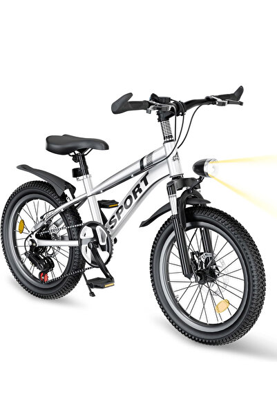 KidLe دراجة جبلية للأطفال مقاس 22 بوصة، فرامل قرصية مزدوجة، 7 سرعات، مع إضاءة...