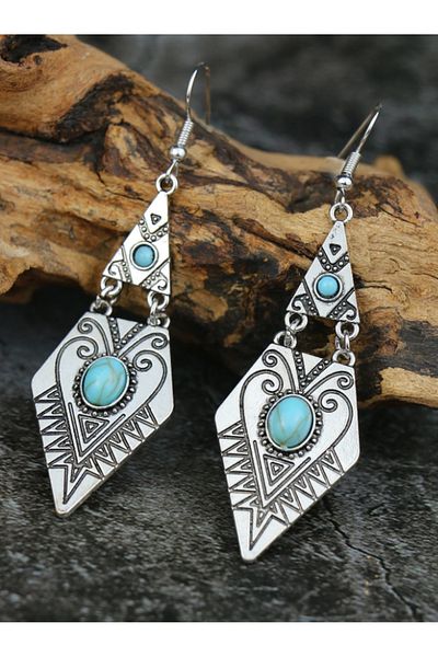SYGGY Cercei Geo Bead, model geometric, argintiu cu turcoaz