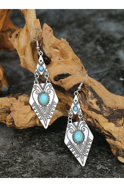 SYGGY Cercei Geo Bead, model geometric, argintiu cu turcoaz