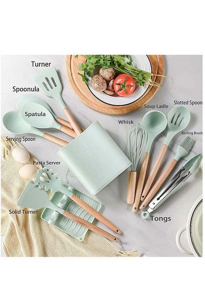 COOYA Kitchen Utensil Set,12-Piece Silicone Cooking Tools,Non-Slip Heat-Resistant
