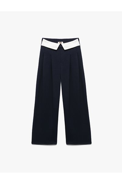 Koton High Waist Viscose Blend Belt Detailed Trousers