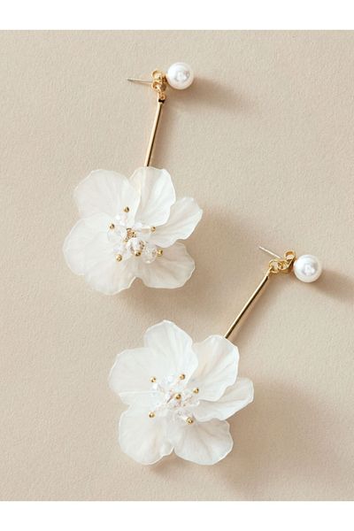 SYGGY Peony earrings, white flower pattern, 10 cm