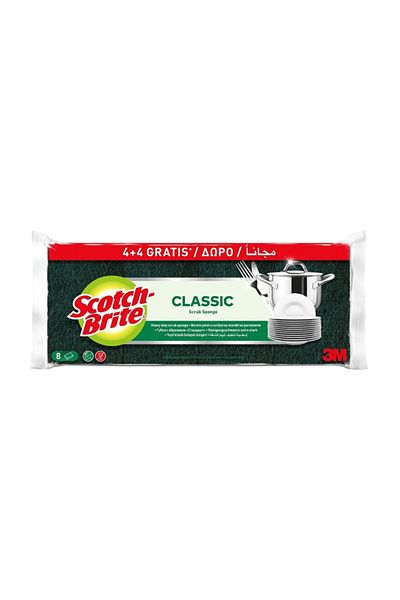 Scotch Brite إسفنجة تنظيف مسطحة كلاسيكية شديدة التحمل مكونة من 8 قطع