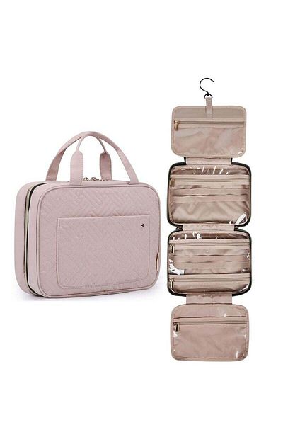 COOYA Toiletry Bag Travel Bag with Hanging Hook, Water-resistant, 4 Separate Compartments (Pink)