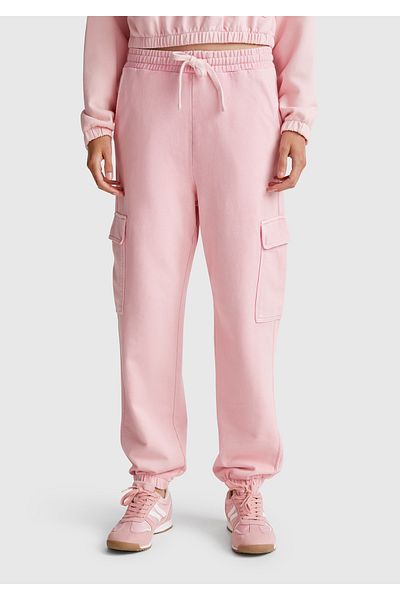 United Colors of Benetton Women's Pink 100% Cotton Drawstring Waist Relax Fit Cargo Sweatpants