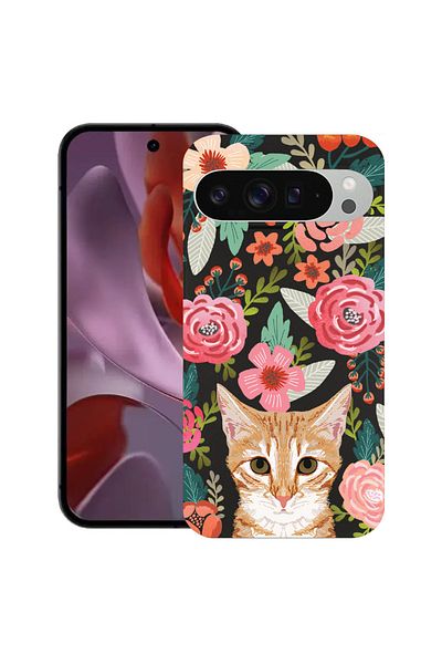 bestcase ® Slim Silicon Case For Google Pixel 10 Pro XL, Cat and Flowers, 2036426 B 638