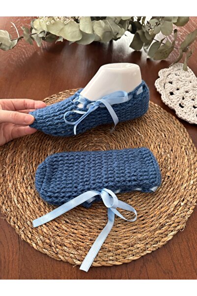 yucin Hand Knitted Ribbon Dowry Booties – Winter Home Shoes / Slippers / House Slippers