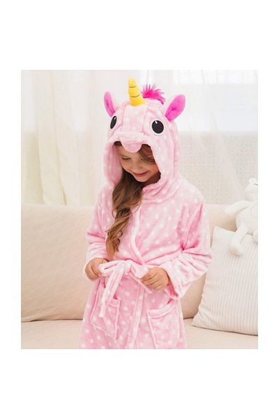 zzz sleep good sleeping !!! Children's bathrobes, Unicorn pattern, pale pink with polka dots