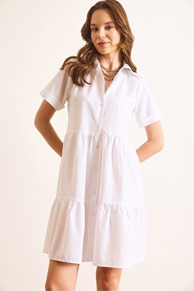 Olalook Women's White Piece Mini Shirt Dress Elb-19002515