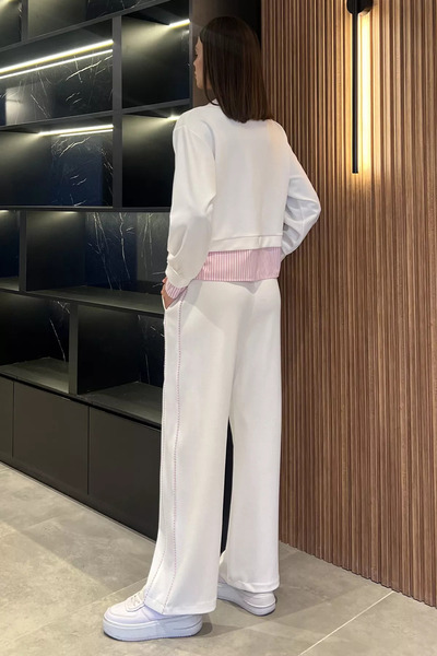 GÜLSELİ Krempembe Women's Shirt Garnished Blouse Palazzo Pants Double Set