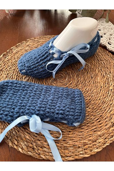 yucin Hand Knitted Ribbon Dowry Booties – Winter Home Shoes / Slippers / House Slippers
