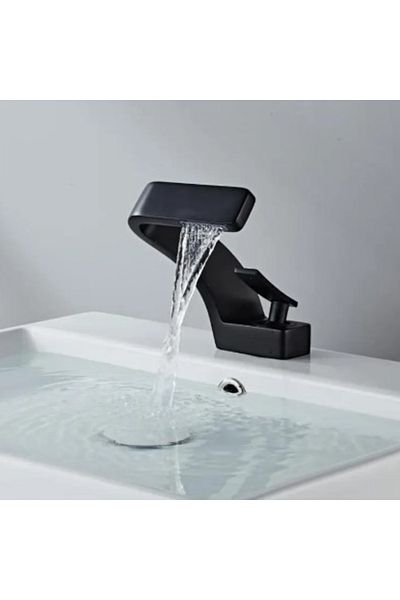 Adsinio Bathroom sink faucet, Adsinio, Copper body, short fixed spout, single lever, Matte Black