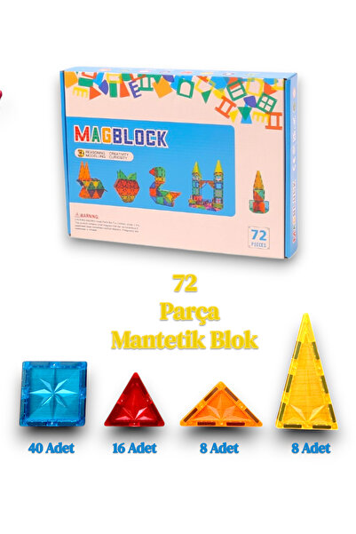Magblock Tamamı Mıknatıslı 72 Parça Yapı Blokları - Destekleyici Set - Her Ma...