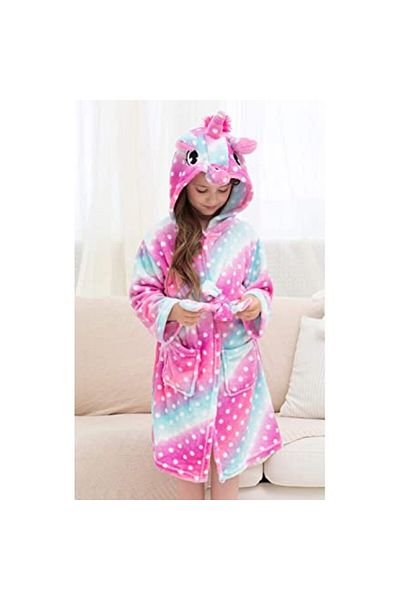 zzz sleep good sleeping !!! Children's bathrobes, Unicorn pattern, pink-blue with polka dots
