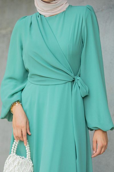 Tesettür Çarşım Delicate Matte Chiffon Hijab Evening Dress-Mint