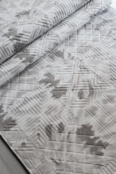 melian Aksu Based Cut Embossed Living Room Hallway Kitchen Washable Carpet Gray