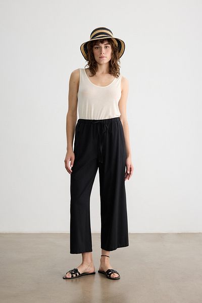 BE BLUE Black Straight Cut Cotton Linen Pants