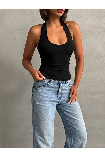The Base Top negru pentru scuba pentru femei, cu guler Halter