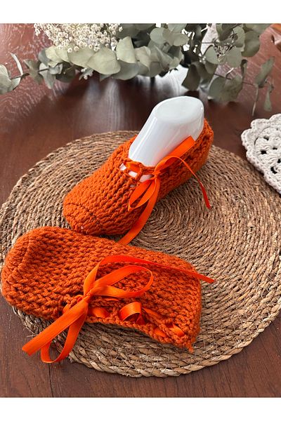 yucin Hand Knitted Ribbon Dowry Booties – Winter Home Shoes / Slippers / House Slippers