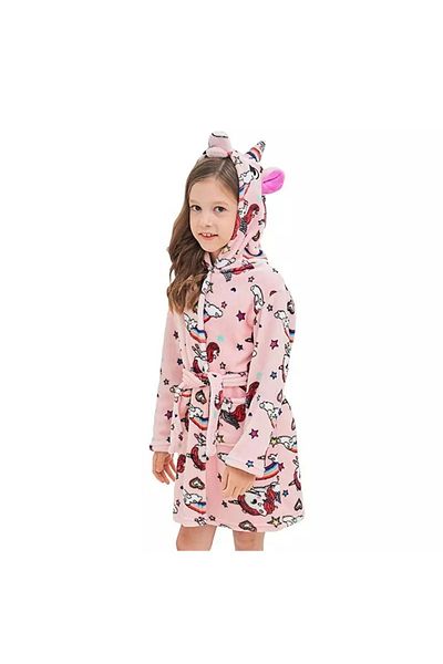 zzz sleep good sleeping !!! Halate de baie pentru copii, model cu Unicorn, in nuante de roz pal, imprimeu cu curcubeu